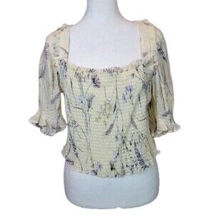 H&M Floral Smocked Crop Top Womens XL Puff Sleeve Cottagecore Prairie Coquette